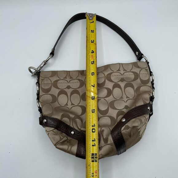 Coach Brown & Tan Upholstered Logo Mini Bag Baguette Purse Y2K Vintage Shoulder - Picture 7 of 8